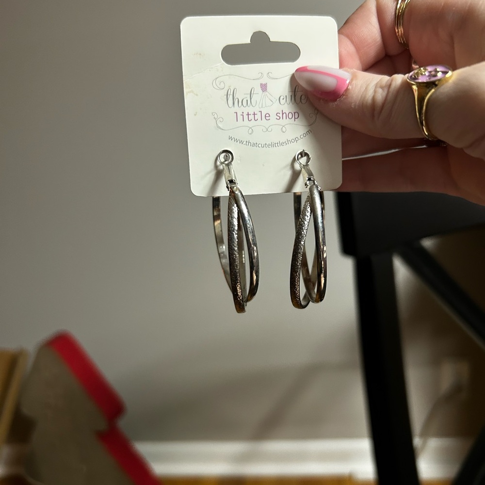 Never Worn ! Silver Twisted Hoop Earrings
